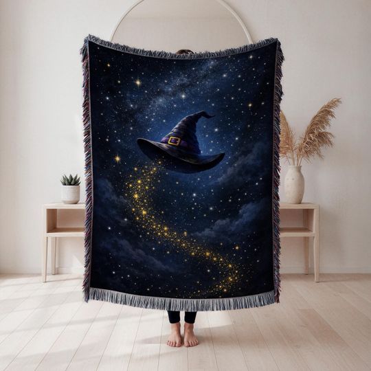 Discover Wizard Hat Woven Blanket, Celestial Fantasy Tapestry Throw, Magic Decor for Fantasy Fans, Wizard Gift, Wall Tapestry, Home Decor