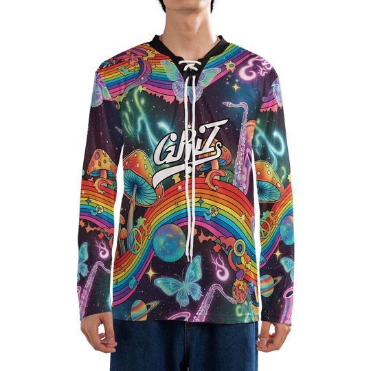 Discover Griz Rave Jersey, Rainbow Mushroom Hockey Shirt, Psychedelic For EDM Festival Outfit