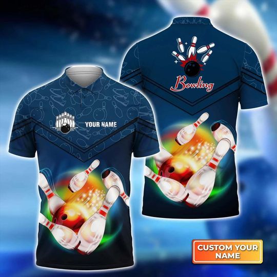 Discover Bowling Ball Flying Rainbow Fire 3D Polo Shirt, Men's Polo Shirt, Matching Bowling Team Shirt, Bowling Lover Gift, Bowler Shirts