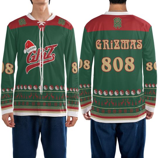 Discover Grizz Hockey Rave Jersey Christmas Outfit, Festival Holiday Top with EDM Shirt Inspired Graphics