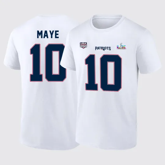 Discover Drake Maye #10 New England Patriots Name and Number - White, Size S to 5XL
