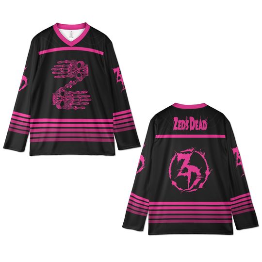 Discover Zeds Rave Hockey Jersey, Black EDM Festival Outfit, Neon Pink Dubstep Shirt