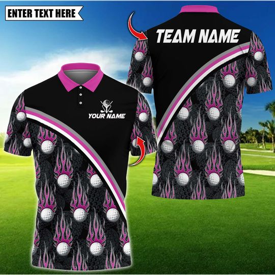 Discover Golf Balls Pink Art Personalized Name 3D Shirt, Team Name 3D Polo Shirt, Golf Team Jersey for Golfer, Gift for Golfer, Golf Shirt.