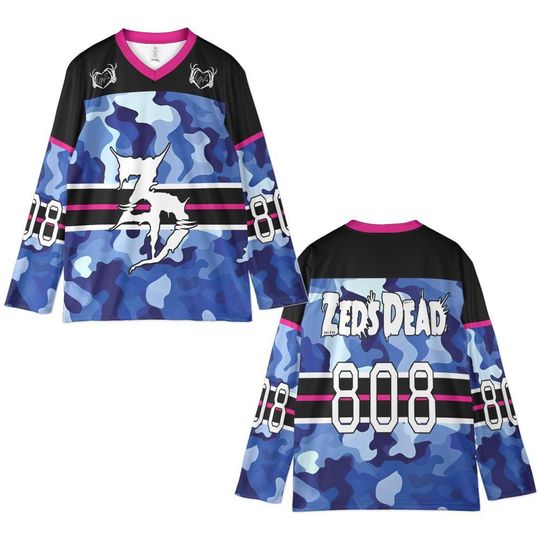 Discover Zeds Dead Rave Jersey, Blue Camo Hockey Shirt, Festival Outfit For Bass Music Fans