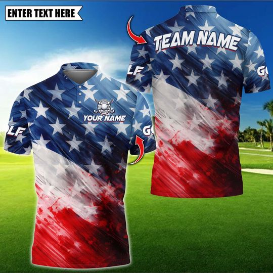 Discover Golf US Flag Crack Multicolor Option Customized Name, Team Name 3D Polo Shirt, Golf Team Jersey for Golfer, Gift for Golfer, Golf Shirt.