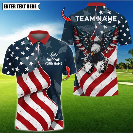 Discover Golf Eagle American Flag Personalized Name, Team Name 3D Polo Shirt, Golf Team Jersey for Golfer, Gift for Golfer, Golf Shirt.