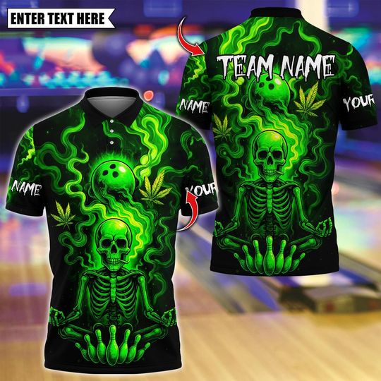 Discover Custom Bowling Polo Shirt, Neon Skull CNB Bowling Design, Personalized Bowling Polo for Men Women, Personalized Name Team 3D Shirt