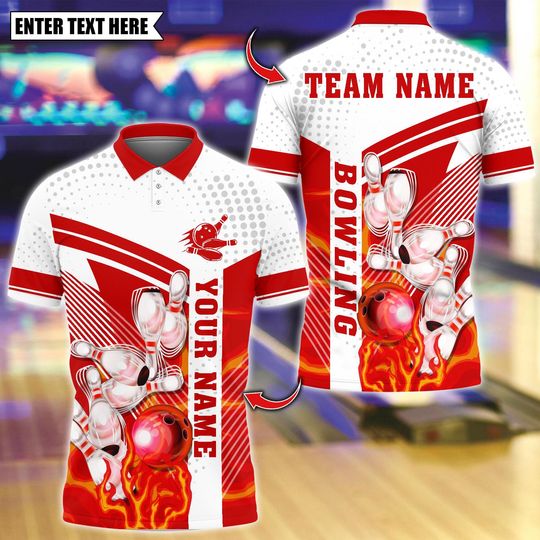 Discover Custom Bowling Team Polo Shirt, Flaming Bowling Design, Personalized Bowling Jersey for Men,Personalized Name Team 3D Shirt