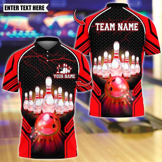 Discover Custom Bowling Team Polo Shirt, Thunder Uniform Bowling Design, Personalized Bowling Jersey for Men,Personalized Name Team 3D Shirt