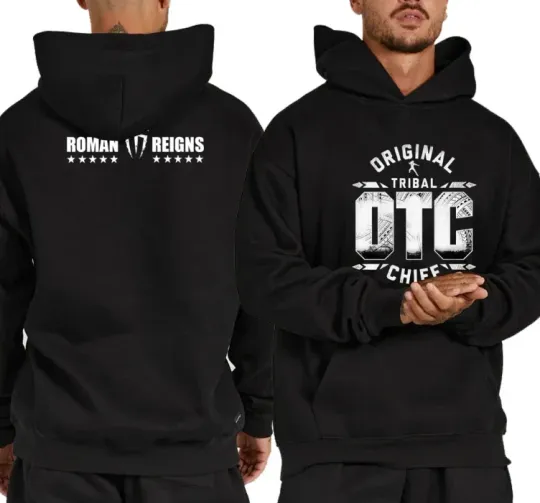 Men's Black Roman Reigns OTC 10 Star Double-Sided Hoodie