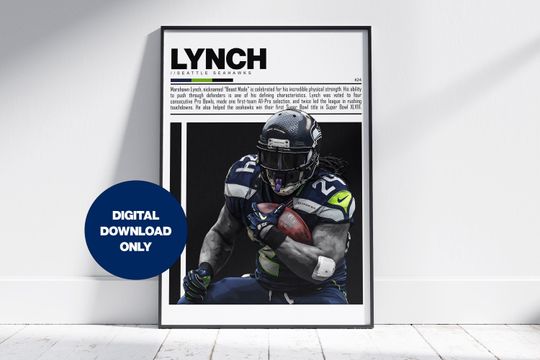 Discover Marshawn Lynch Digital Poster  Football Sports Wall Art, football Bedroom or Office Decor, Printable Download