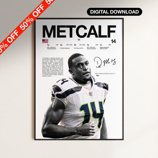 Discover DK Metcalf Poster, football Wall Print, Football Digital Download, football Poster Print, Sports Decor, Pittsburgh Steeler Poster, Football Gift
