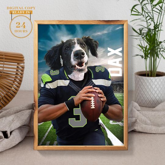 Discover American football, Custom Seattle Seahawks, Pet portrait, Football Pet Portrait, Football Gift Idea,Funny football Pet Canvas