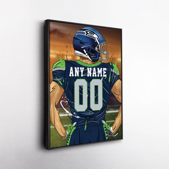 Seattle Seahawks Jersey Personalized Jersey football Custom Name and Number Wall Art Home Decor