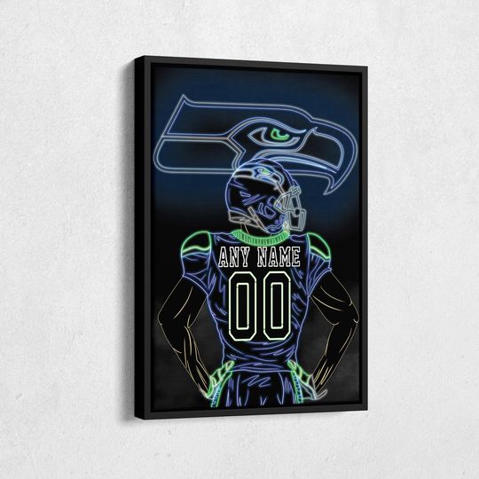 Discover Seattle Seahawks Jersey Football Neon Personalized Jersey Custom Name and Number Canvas Wall Art Home Decor Framed Poster Man Cave Gift