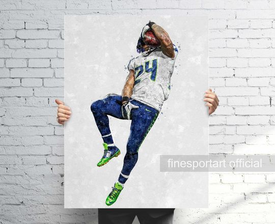 Discover Marshawn Lynch Seattle Poster, Canvas, Football print, Sports wall art, Man Cave, Gift, Kids Room Decor