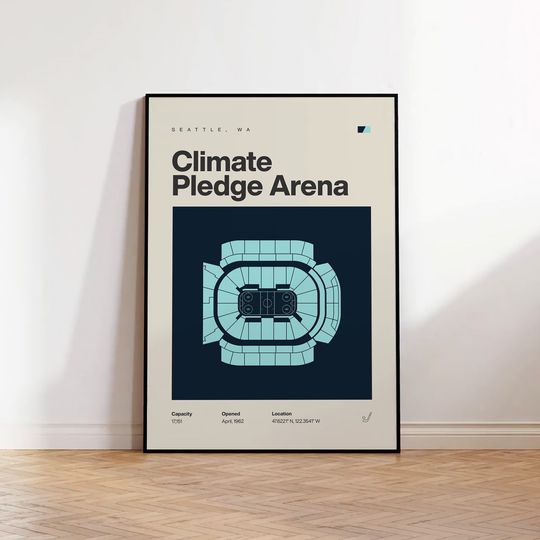 Discover Seattle Kraken Poster, Climate Pledge Arena Print, NHL Poster, Mid Century Modern, Hockey Wall Art, Hockey Fan Gift, Sports Bedroom Poster