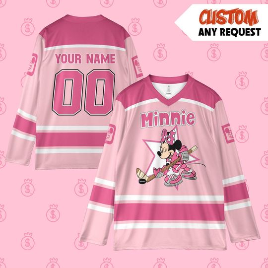 Discover Personalized Minnie Hockey, Personalized Ice Hockey Jersey Sweatshirt Team Sports Disneyland Family Trip Vacation Birthday Gift For Fans