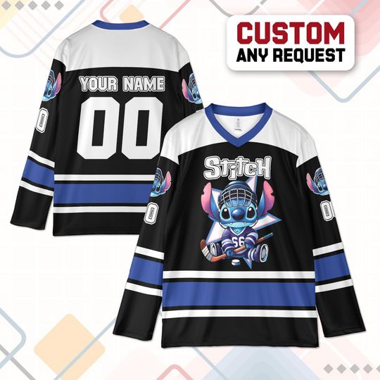 Discover Personalize Vintage Disney Cute Stitch, Custom Stitch 2026 Ice Hockey Jersey Team Sports Disneyland Family Vacation Birthday Gift For Fans