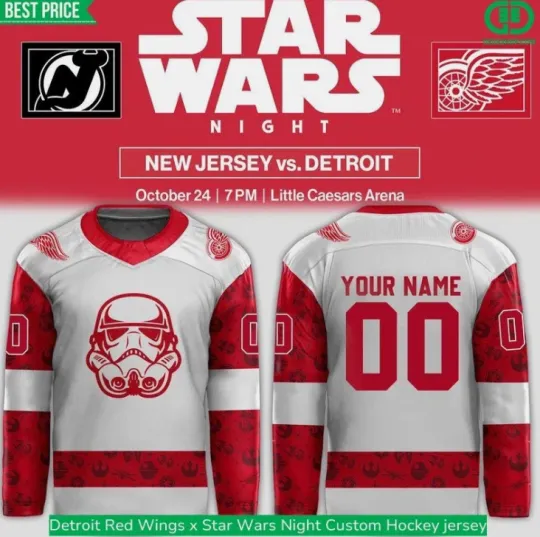 Discover Custom New Detroit Red X Star Wars Night Hockey Jersey Gift For Valentine