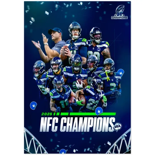 Discover Seattle Seahawks 2025 NFC Champions Team Football Poster