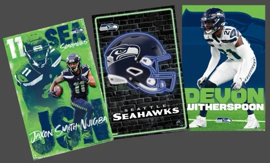 Discover SEATTLE SEAHAWKS 3-POSTER COMBO SET - Jaxon Smith-Njigba, Witherspoon, Neon Logo