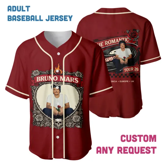 Bruno Mars The Romantic Tour 2026 Baseball Jersey Unisex