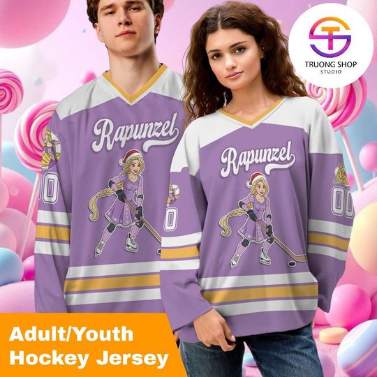 Discover Custom Disney Princess Rapunzel Hockey Jersey, Personalized Disneyland Hockey Jersey, Hockey Team Outfit, Gift for Disney Fans
