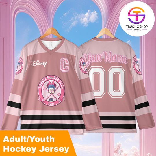 Discover Personalized Minnie Hockey Jersey Sweatshirt, Custom Ice Hockey Team Shirt, Disneyland Family Trip Gift