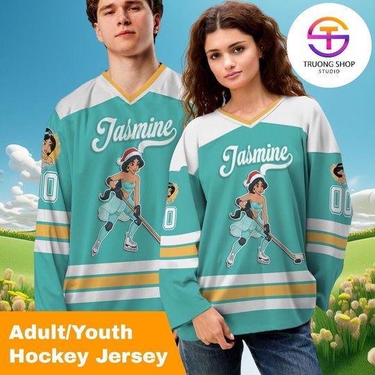 Discover Custom Disney Princess Jasmine Hockey Jersey, Personalized Disneyland Hockey Jersey, Hockey Team Outfit, Gift for Disney Fans