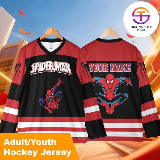 Discover Custom Spider Man Hockey Jersey, Avengers Inspired Hockey Shirt, Disney The Avengers Team Outfit, Superhero Fan Lover Gift