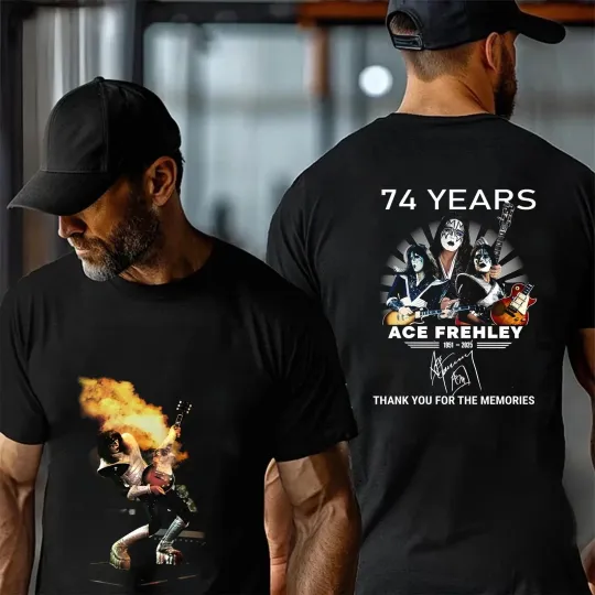 Discover Ace Frehley 74th Anniversary T-Shirt, 1951-2025, Double Sided T-Shirt