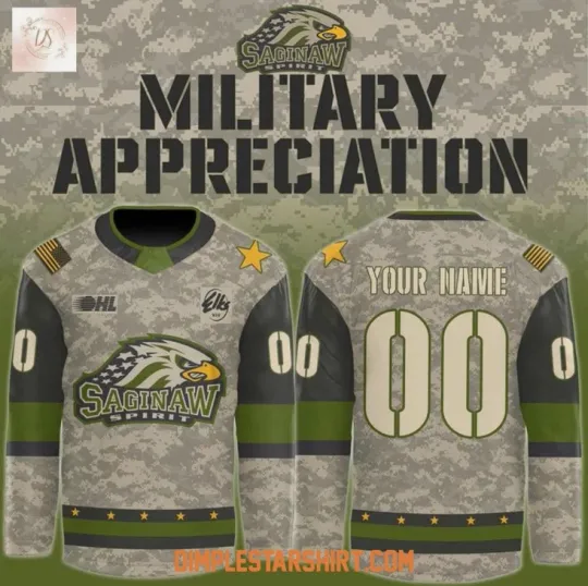 Discover Personalize Saginaw Spirit Military Appreciation Night 2025 Hockey Jersey
