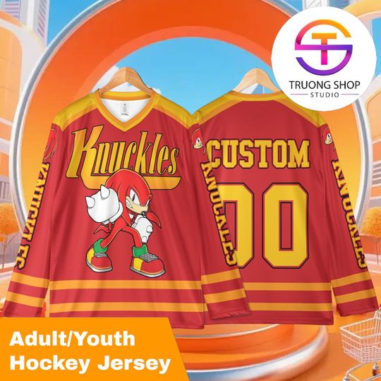 Discover Personalized Red Power Hedgehog Hockey Jersey, Custom Video Game Character Shirt, Gamer Sports Outfit, Matching Family Gift