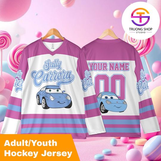 Discover Personalized Disney Cars Sally Hockey Jersey, Custom Sally Cartoon Sports Shirt, Cute Pixar Team Outfit
