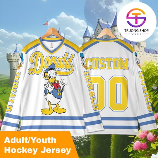 Discover Personalized Donald Duck Hockey Jersey, Custom Disney Shirt, Donald Sports Outfit, Matching Family Tee, Disney Fan Gift