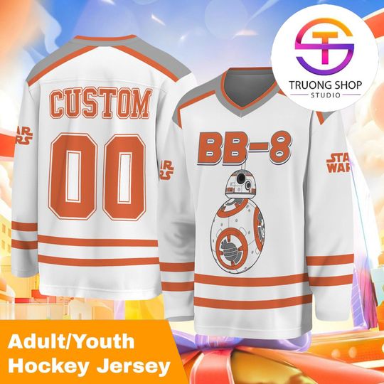 Discover Personalized Star Wars BB-8 Hockey Jersey, Custom BB-8 Disney Shirt, Sci-Fi Team Sports Outfit, Fan Gift