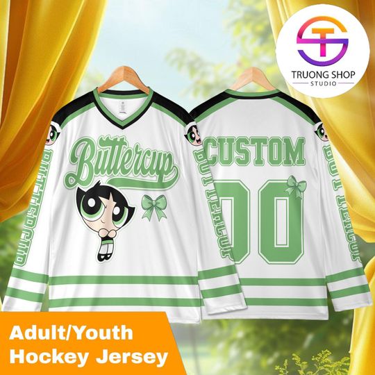 Personalized Buttercup Hockey Jersey, Custom Powerpuff Girls Cartoon Shirt, Matching Family Sports Outfit, Fan Gift