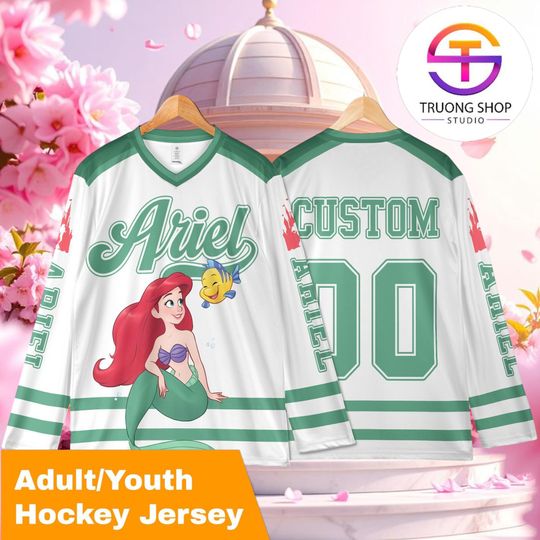 Discover Personalized Ariel Hockey Jersey, Custom Little Mermaid Disney Shirt, Princess Ice Hockey Outfit, Cute Ocean Fan Gift