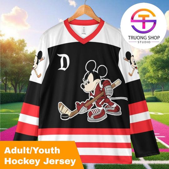 Discover Disney Mickey & Minnie Hockey Jersey, Custom Name and Number Mickey Mouse Ice Hockey Shirt, Youth and Adult Team Jersey