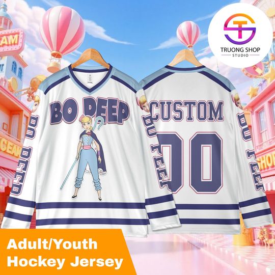 Discover Personalized Bo Peep Hockey Jersey, Custom Toy Story Disney Shirt, Cute Cartoon Team Outfit, Family Vacation Fan Gift
