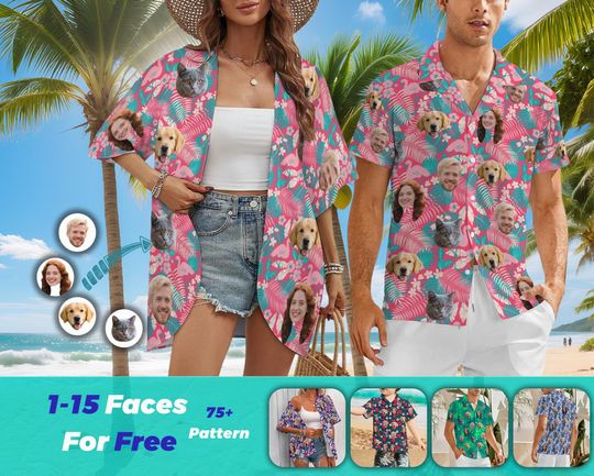 Discover Custom Hawaiian Shirt With Face, Personalized Men Hawaiian Button Up Shirts, Photo/Logo Hawaiian Shirt, Anniversary/Birthday/Vacation Gifts