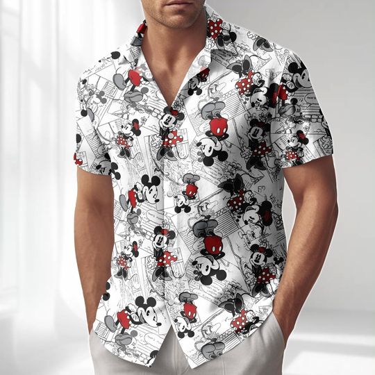 Discover Vintage Mickey Minnie Hawaiian Shirt, Disneyland Trip 2026 Button Shirt, Mickey Minnie Mouse Aloha Shirt Men, Beach Shorts, Cartoon Tee