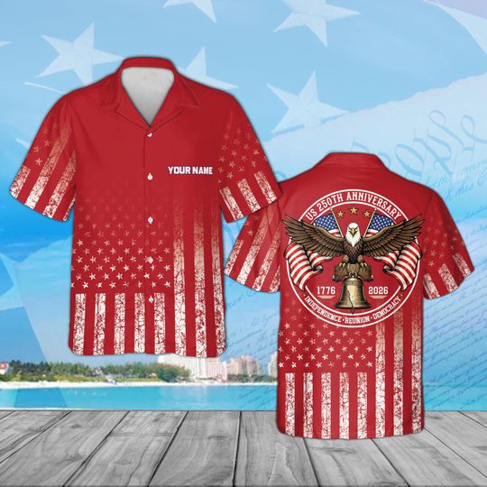 Discover Personalized 250th America Anniversary Hawaiian Shirt, Custom Name Patriotic USA 17762026 Shirt, Eagle Independence Day Gift