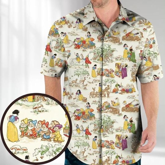 Discover Snow White And Dwarf Hawaiian Shirt, Disney Trip Button Shirt, Snow White Aloha Shirt, Beach Shorts, Tropical Summer Men Women Outfits