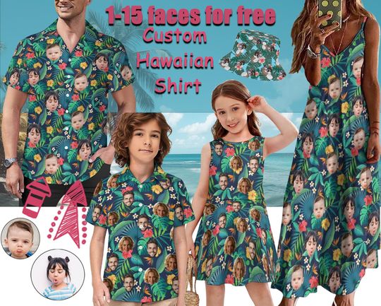 Discover Custom Hawaiian Shirt with Face,Custom Dress with face,Custom Bucket hats,Party Shirt,Party shirt,Very nice gift,Kids shirt,Kids dress
