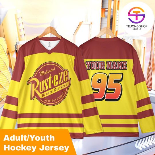 Discover Personalized Lightning McQueen Hockey Jersey, Custom Disney Cars Hockey Jersey, Hockey Fan Lover Gift, Hockey Team Outfit