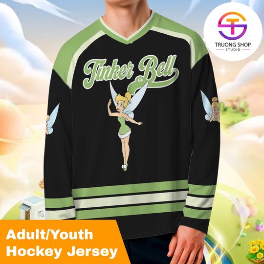Discover Personalized Tinker Bell Disney Hockey Jersey, Custom Disney Fairy Hockey Jersey, Tinker Bell Hockey Team Outfit, Hockey Fan Lover Gift