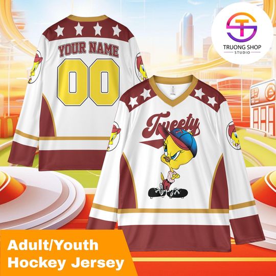 Discover Custom Disney Tweety Hockey Jersey  Hockey Fan Gift, Team Outfit