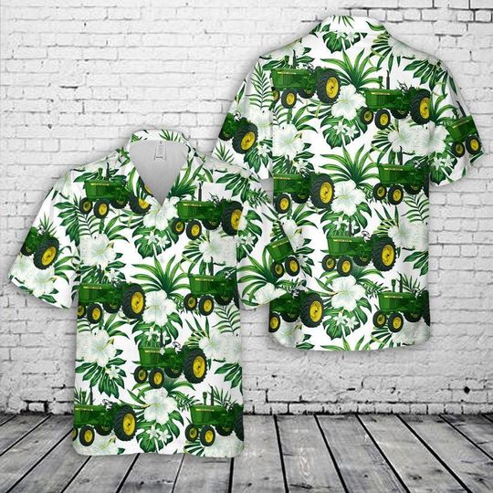 Discover Tractor Hawaiian Shirt for Farmers, Summer Tropical Short Sleeve Button Down Shirt